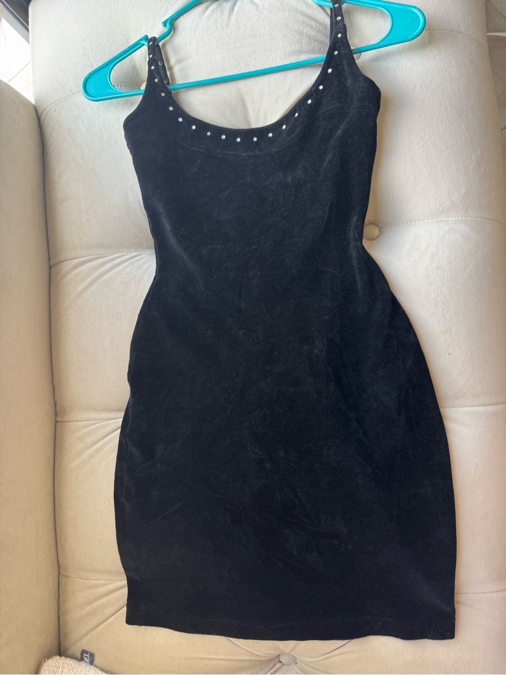 Betsey Johnson punk label Black Studded Velvet Mini Dress. - Picture 2 of 5